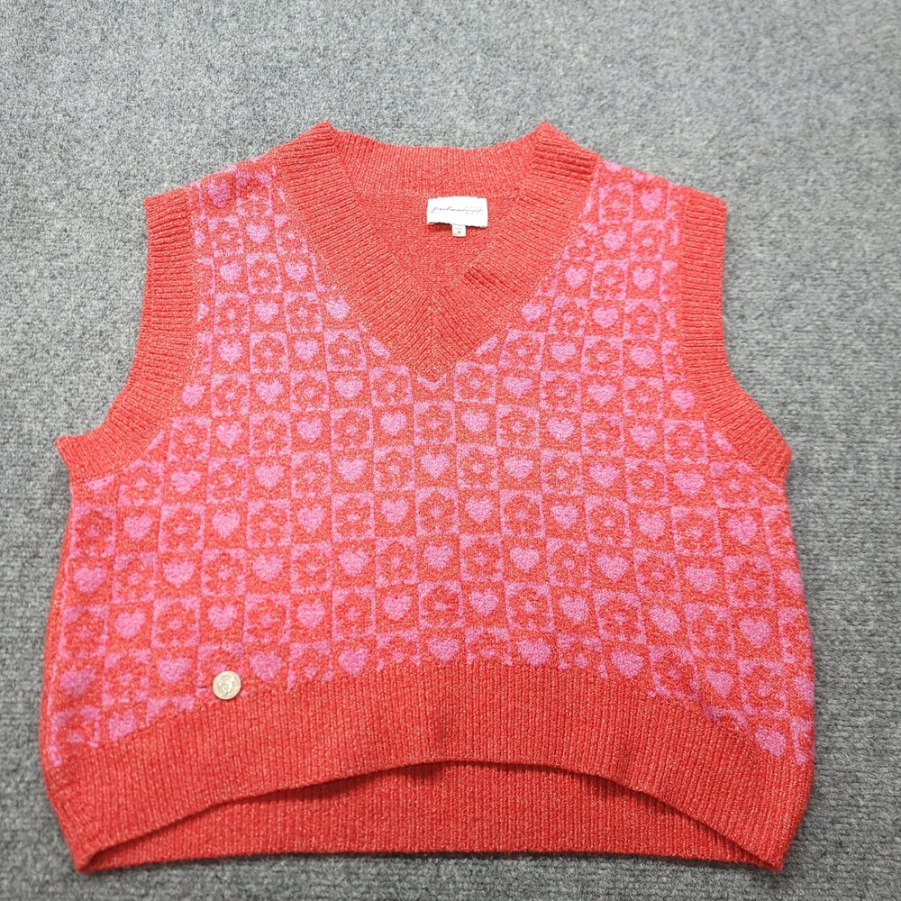 Freshman 1996 Red Pink Heart Flower Checkered V-Neck Sweater Vest Medium